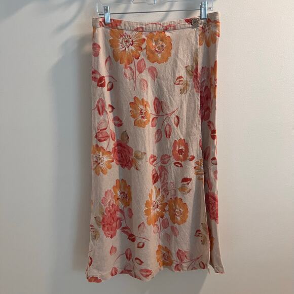 Eddie Bauer Floral 100% Linen Wrap Skirt Size 8 - Picture 1 of 7